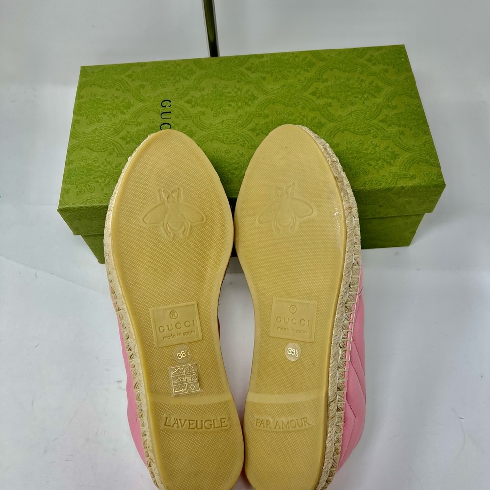 New Gucci Gg marmont double G Pink leather Quilted Charlotte Espadrilles flats - Picture 2 of 9